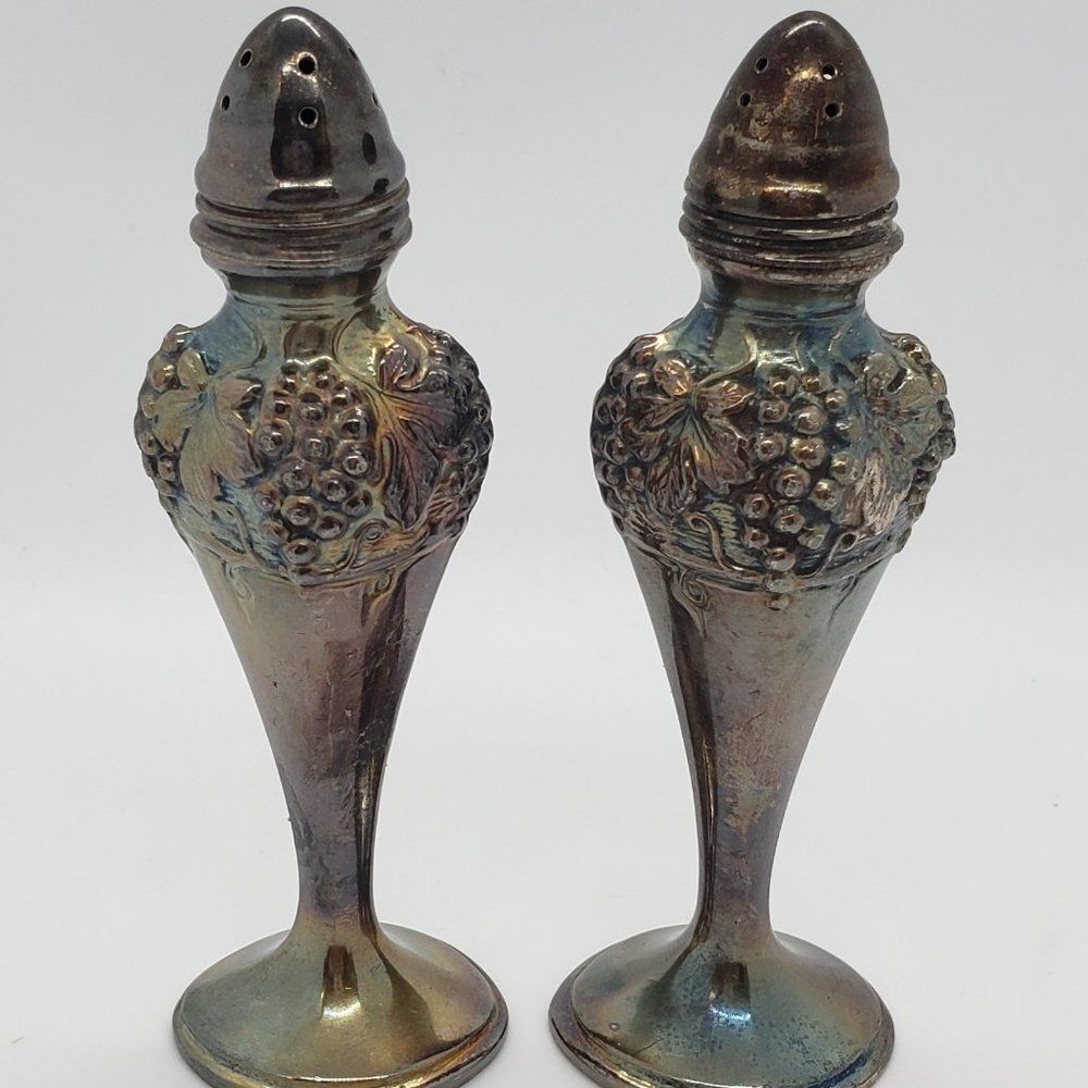 Viking Vintage Silver Plated Grape Vine Pattern Salt and Pepper Shaker Set